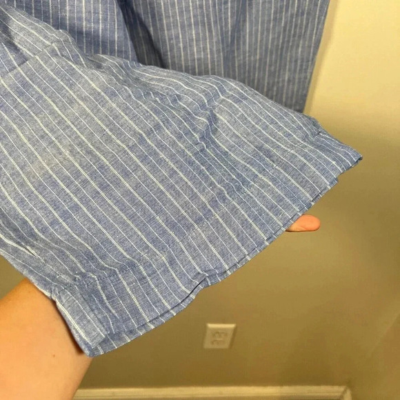 Talbots Cropped Wide Leg Pants Size XL Petite Linen Blend Blue Stripes Vacation - Picture 6 of 8